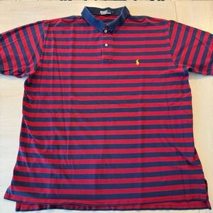 Polo Ralph Lauren Shirt Mens 3XLT Red Short Sleeve Blue Stripe Pony 3XL Tall